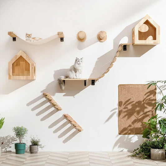 ClimbNest™ 4-Step Cat Wall Shelf with Scratching Posts & Hideaway Bed