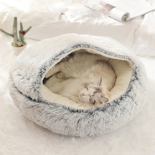 SnugCave Round Hooded Plush Pet Bed – 2-in-1 Soft Fluffy Nest for Small Dogs & Cats
